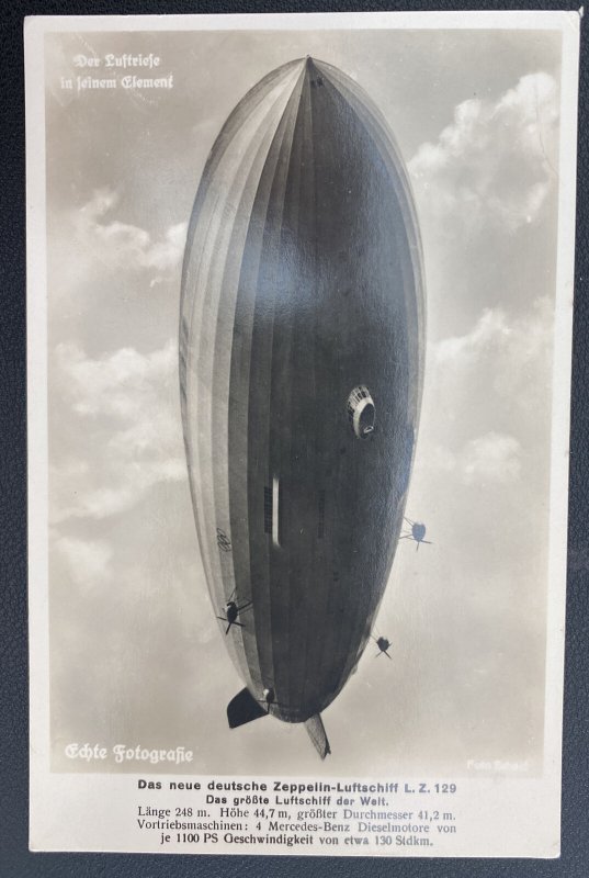 Mint New German Hindenburg Zeppelin LZ 129 In Flight real Picture Postcard