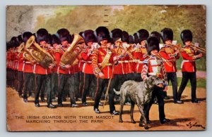 c1931 Irish Guards with Mascot Marching Through Park Vintage Postcard 1192