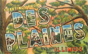 Des Plaines Illinois Large Letters multi View Aero Teich 1940s Postcard 21-9799