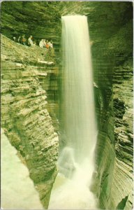 Cavern Cascade Ledge Footpath Pool Watkins Glen New York NY Postcard VTG UNP 