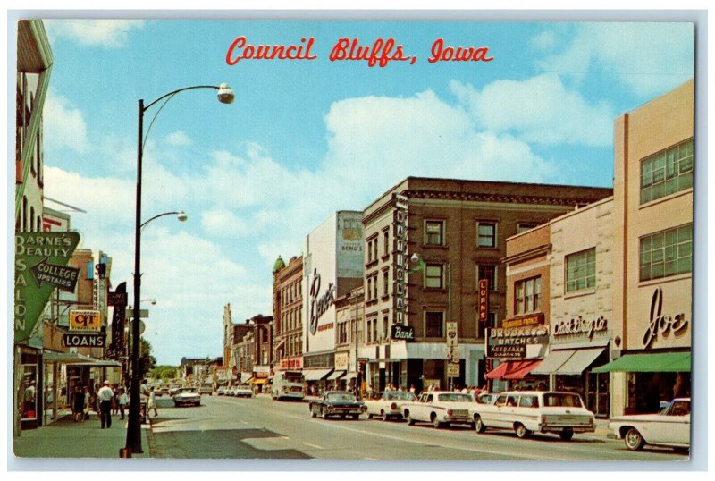 Council Bluffs Iowa IA Postcard Broadway Street Business Section c1950's