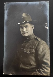 RPPC World War I US Soldier Studio Portrait Uniform AZO 4 Triangles Up (A5)