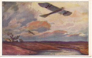 MILITARY WWI German Airplane over Poland, Masurian Lakes, Monolane 1915, Artist