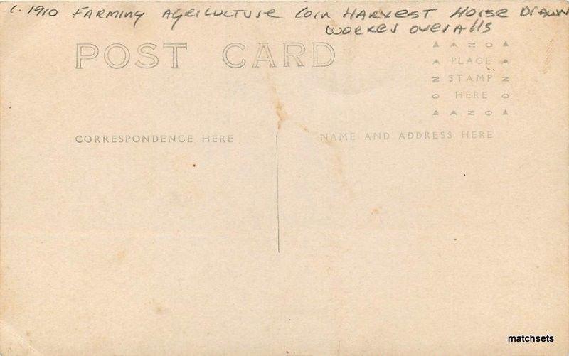 Agriculture C-1910 Farming Corn Harvest Horse drawn workers Overall RPPC 3287