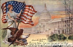 Lady Liberty with American Flag and Eagle Capitol Building c1910 Postcard