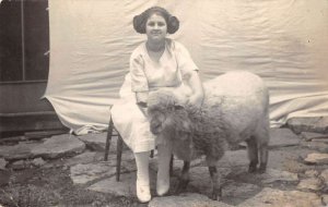 Woman with Sheep Real Photo Vintage Postcard AA53827