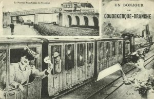 france, COUDEKERQUE BRANCHE, Nouveau Pont-Viaduc du Tramway, Train (1910s)