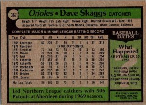 1979 Topps Baseball Card Dave Skaggs Baltimore Orioles