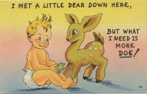 I Met a Little Dear Down Hear Pun Punny Linen Postcard Baby