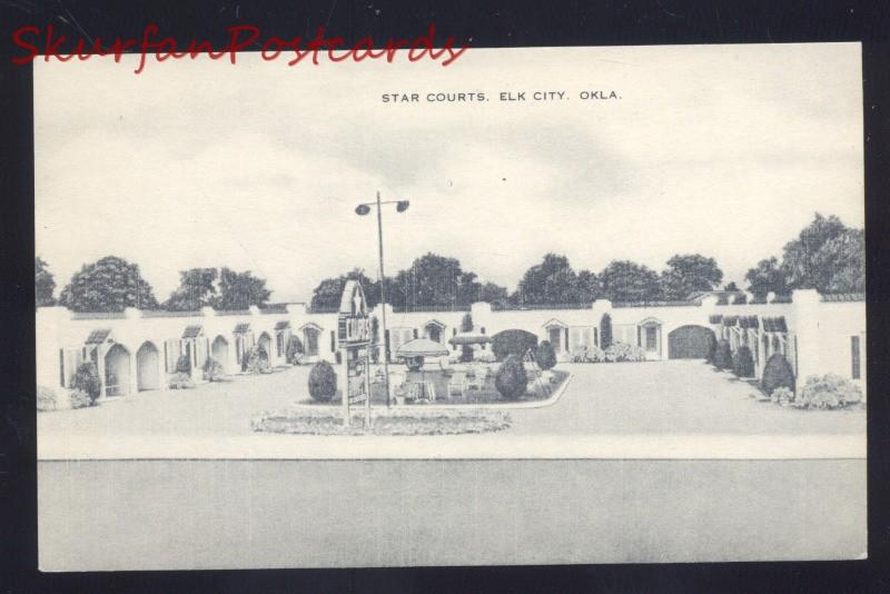 ELK CITY OKLAHOMA STAR COURTS B&W ROUTE 66 LINEN ADVERTISING POSTCARD