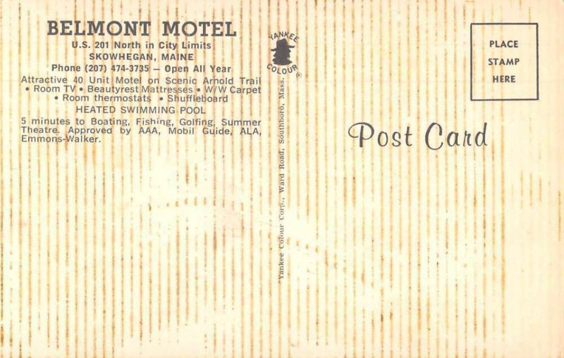 Skowhegan Maine Belmont Motel Swimming Pool Vintage Postcard AA36771