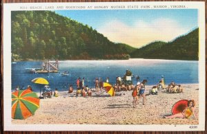 Vintage Postcard 1930-1945 Hungry Mother State Park, Beach & Lake, Marion, VA