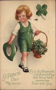 St. Patrick's Day Clover Basket Little Boy Ellen Clapsaddle c1915 Postcard