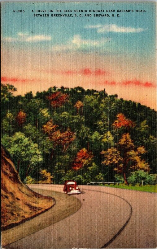 Vtg Curve on Geer Scenic Highway near Caesar’s Head & Greenville SC Postcard