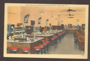 SCRANTON PENNSYLVANIA GREYHOUND BUS DEPOT RESTAURANT INTERIOR POSTCARD