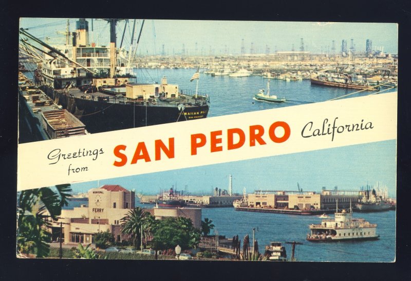 San Pedro, California/CA/Calif Postcard, Ships & Dock Area, Dual View