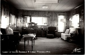 Vtg 1950s Lobby of the Triangle R Lodge Pinedale Wyoming WY RPPC Postcard
