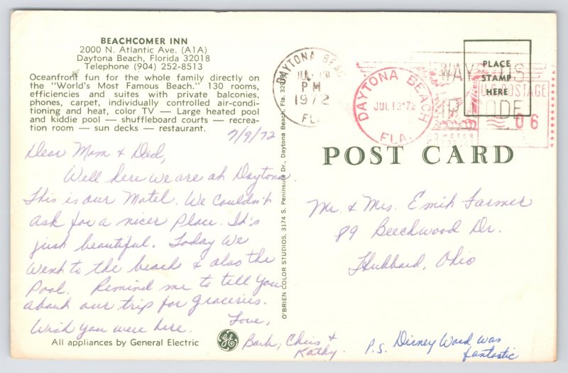 Daytona Beach Florida~Beachcomer Inn~1950s Postcard