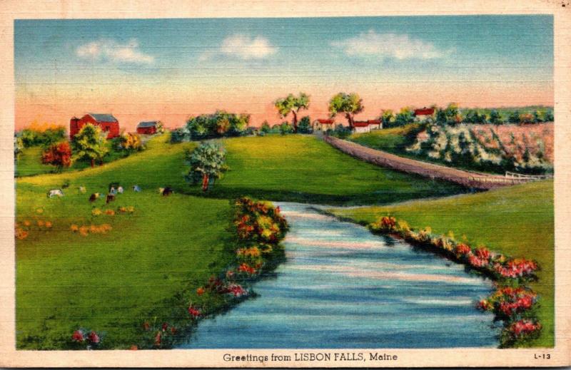 Maine Greetings From Lisbon Falls 1941