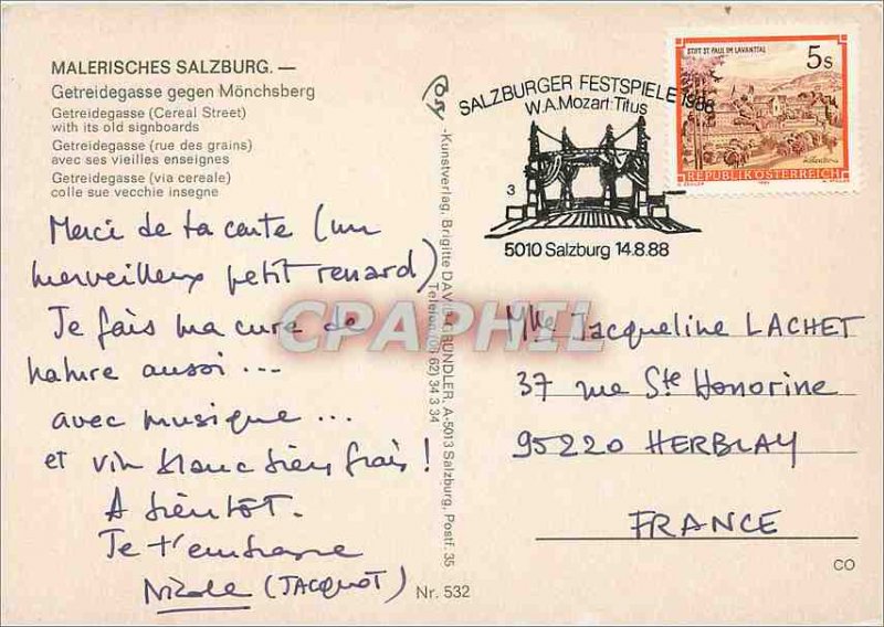 Old Postcard Malerisches Salzburg Getreidegasse Gegen Monchsberg (grain stree...