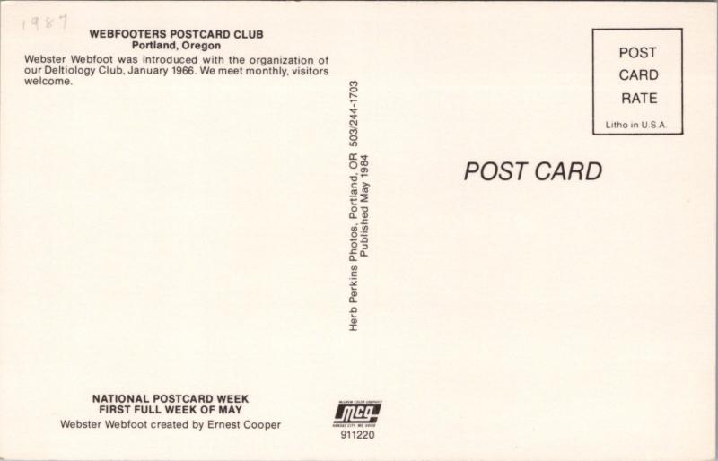 Webfooters Postcard Club Portland Oregon OR Ad Advert c1987 Unused Postcard D40