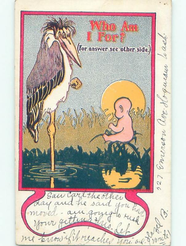 Pre-Linen Comic BABY BESIDE STORK IN THE SWAMP AB8604