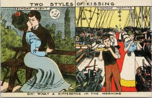 Two Styles Of Kissing Sunday Night Monday Morning Waitress Unused Postcard F85