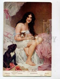 3101341 Woman & FRENCH BULLDOG & CAT by COMERRE Vintage SALON