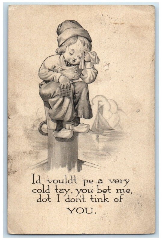 1915 Dutch Kid Sweating Id Vouldt Pe A Very Cold Tay East Palestine OH Postcard