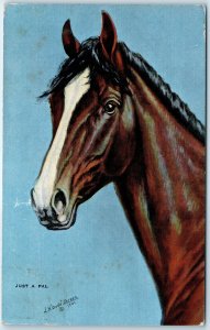 c1940s Horse Art Illustration Just A Pal Linen PC by L.H. Dude Larsen A330