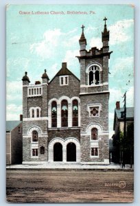 1909 Bethlehem Pennsylvania Vintage Postcard Grace Lutheran Church Building Road
