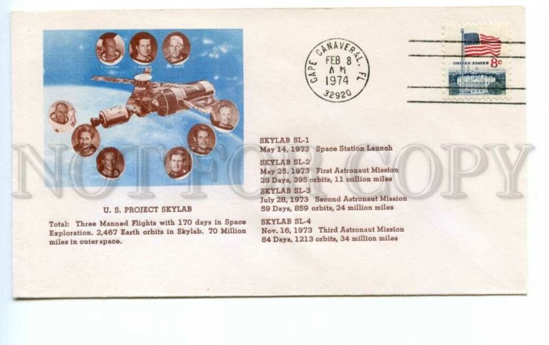 494870 USA 1974 year Skylab Cape Canaveral special cancellation SPACE COVER