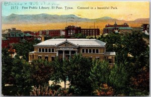 1933 Free Public Library El Paso Texas TX Centered In A Beautiful Park Postcard