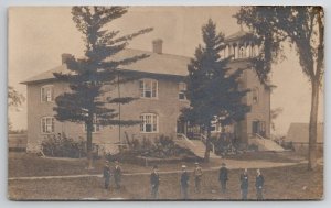 RPPC Quebec Canada Cookshire Academy Men On Lawn c1907 Real Photo Postcard P24