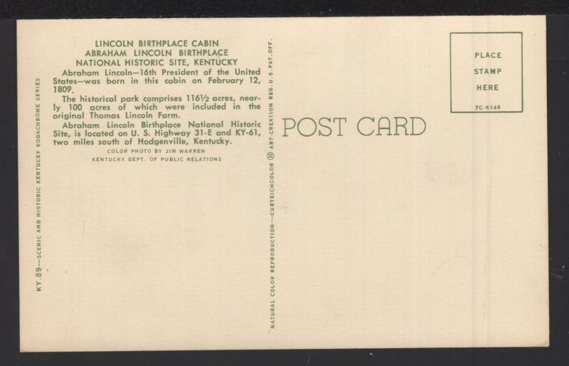 KY HODGENVILLE Abraham Lincoln Birthplace Interior National Historic