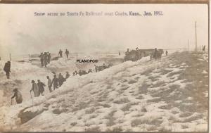 COATS, KANSAS SNOW SCENE ON SANTA FE RAILROAD RPPC REAL PHOTO POSTCARD