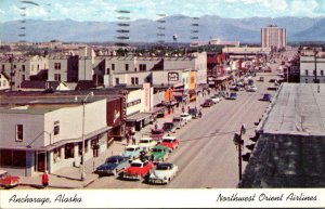 Alaska Anchorage Main Street Scene 1955 Northwest Orient Airlines Card