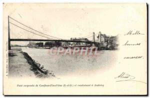 Old Postcard suspended Conflans d4Oise End Bridge and leading to Andresy