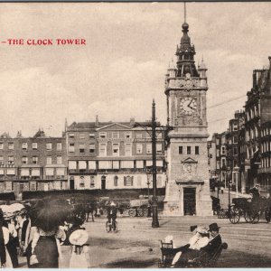c1910s Margate Kent Clock Tower Postcard YMCA Shaftesbury House Carriage Bicycle