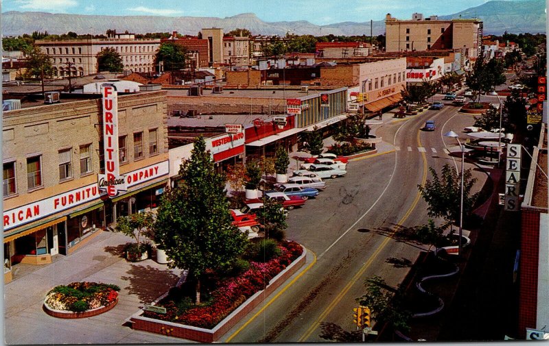 Vtg 1967 Main Street Old Cars Coca Cola Sign Grand Junction Colorado CO Postcard