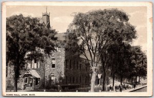 1910's Town Hall Ayer Massachusetts MA Trees Antique Building Posted Postcard