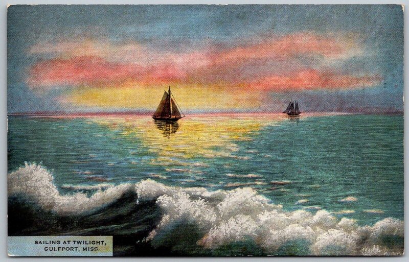 Gulfport Mississippi 1940s Postcard Sailing At Twilight