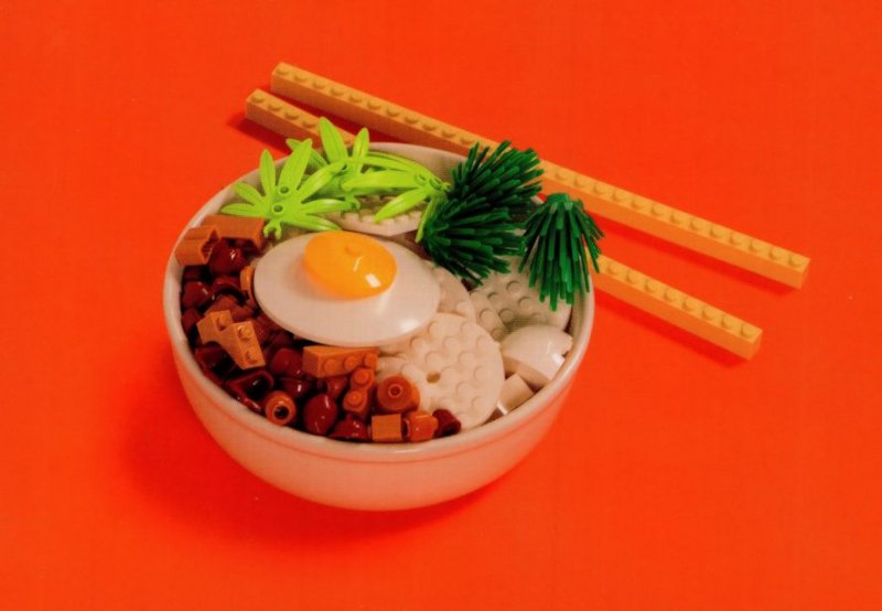 Eggs Obento Japanese Breakfast Lunch Box Chopsticks Toy Lego Model Postcard