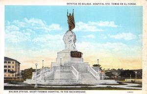 Panama 1930s Postcard Balboa Statue Saint Thomas Hospital In Background