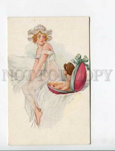 3174179 EASTER Lady & Baby in Huge EGG by SOLOMKO old LAPINA PC