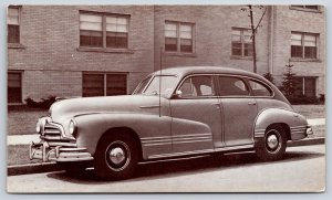 Transportation~B&W~1947 Pontiac Streamliner 4 Door Sedan On Street~Vtg Postcard