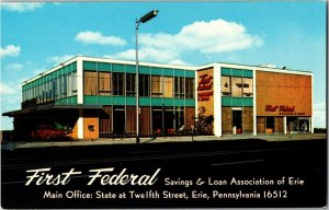 First Federal Savings & Loan, 12th Street Erie PA Vintage Postcard C80