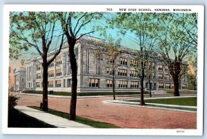 c1920's New High School Building Campus Road Street Kenosha Wisconsin Postcard