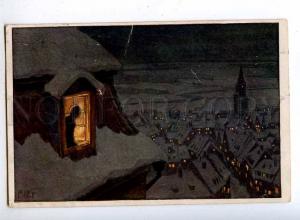 190156 X-MAS Night CHRISTMAS Man Window by Paul HEY Vintage PC