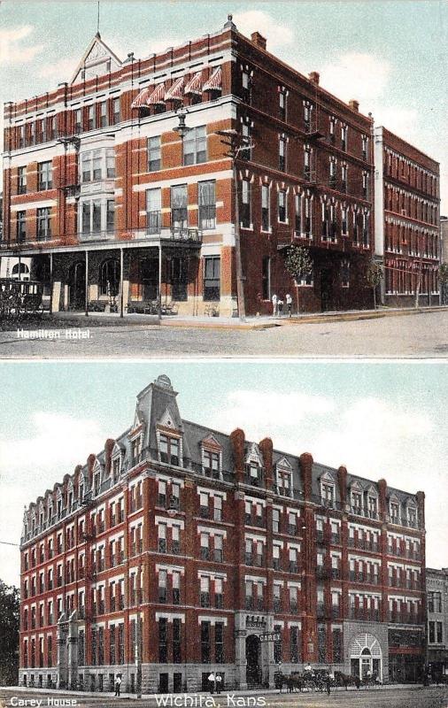 Wichita KS~Carey House~Hamilton Hotel~Chairs Under Porte Cochere~Horse~1909 IPCC